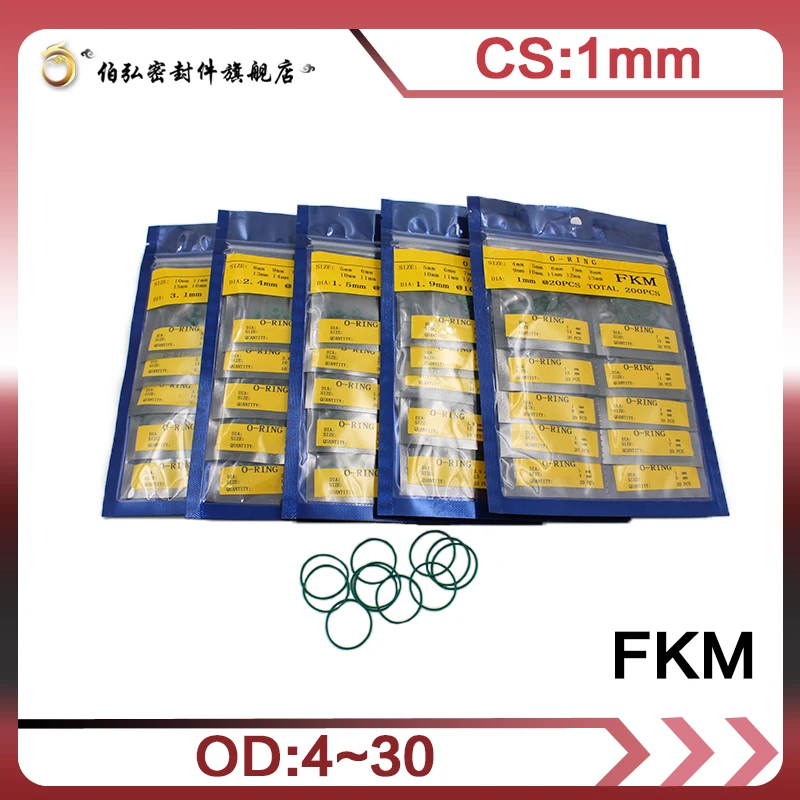 

Green O-Ring Seal Fluorine rubber Ring FKM thickness CS1mm multiple size repair kit combination Oil Gaskets wear resistant