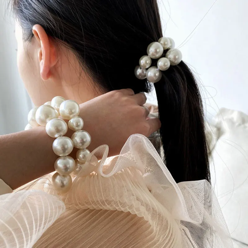 

Sweet Woman Big Pearl Hair Ties Fashion Korean Style Hairband Scrunchies Girls Ponytail Holders Rubber Band Hair Accessories