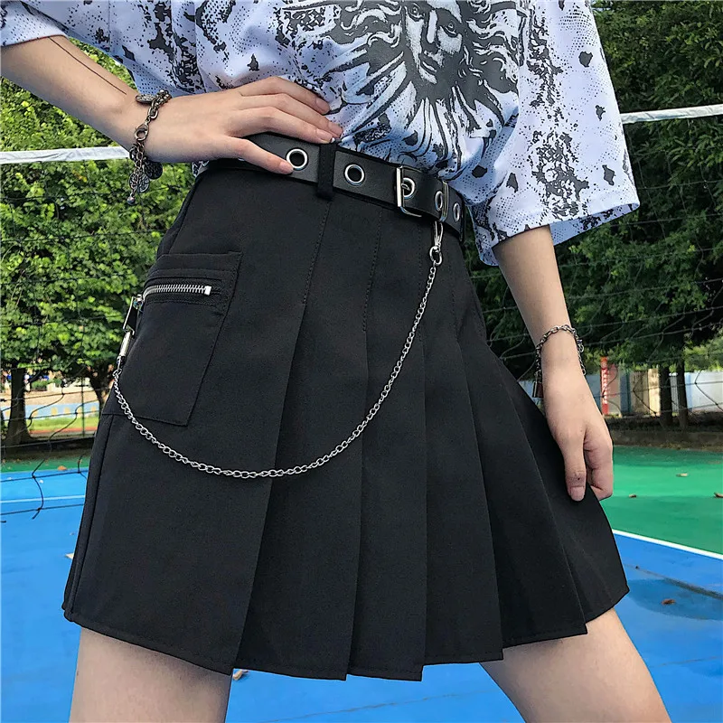 

Black Streetwear Skirts Womens Harajuku Preppy Style A-line Skirt Female Fashion Brand Faldas Mujer Moda 2021 Hipster New