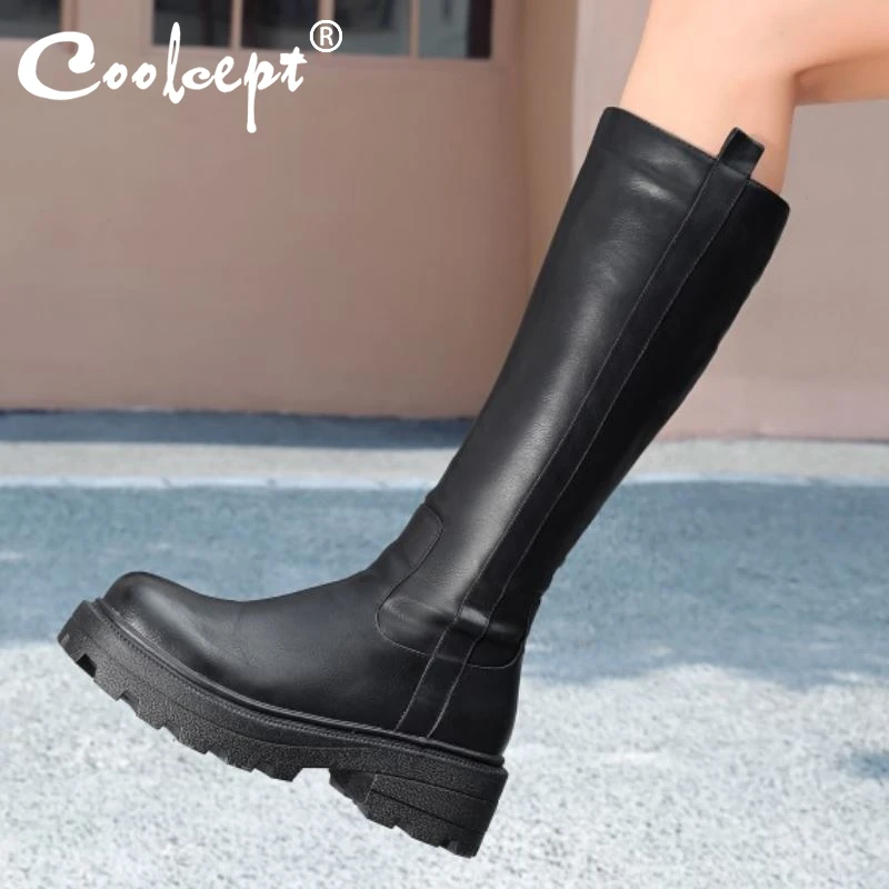 

Женские сапоги Coolcept размеров 34-43, зимние теплые сапоги из искусственной кожи с круглым носком, обувь для вечерние