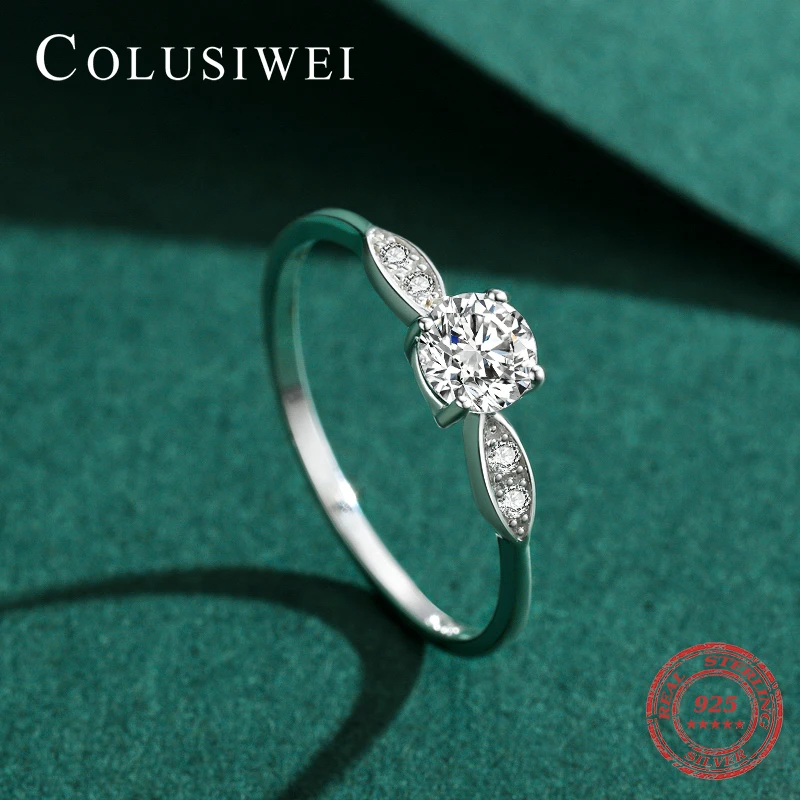 

Colusiwei Solid 100% 925 Sterling Silver Vintage Round Zirconia Rings for Women Bride Wedding Engagement Band Statement Jewelry