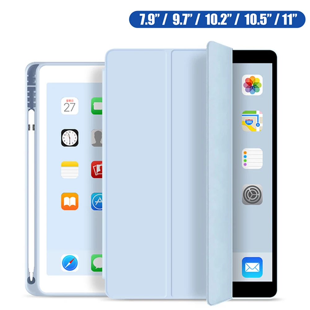

ZOYU for iPad 10.2/9.7 Inch Case With Pencil Holder Anti-fall For Ipad Pro 11/12.9 Inch Mini 5th Air 3/4th Gen Tablet Soft Cover