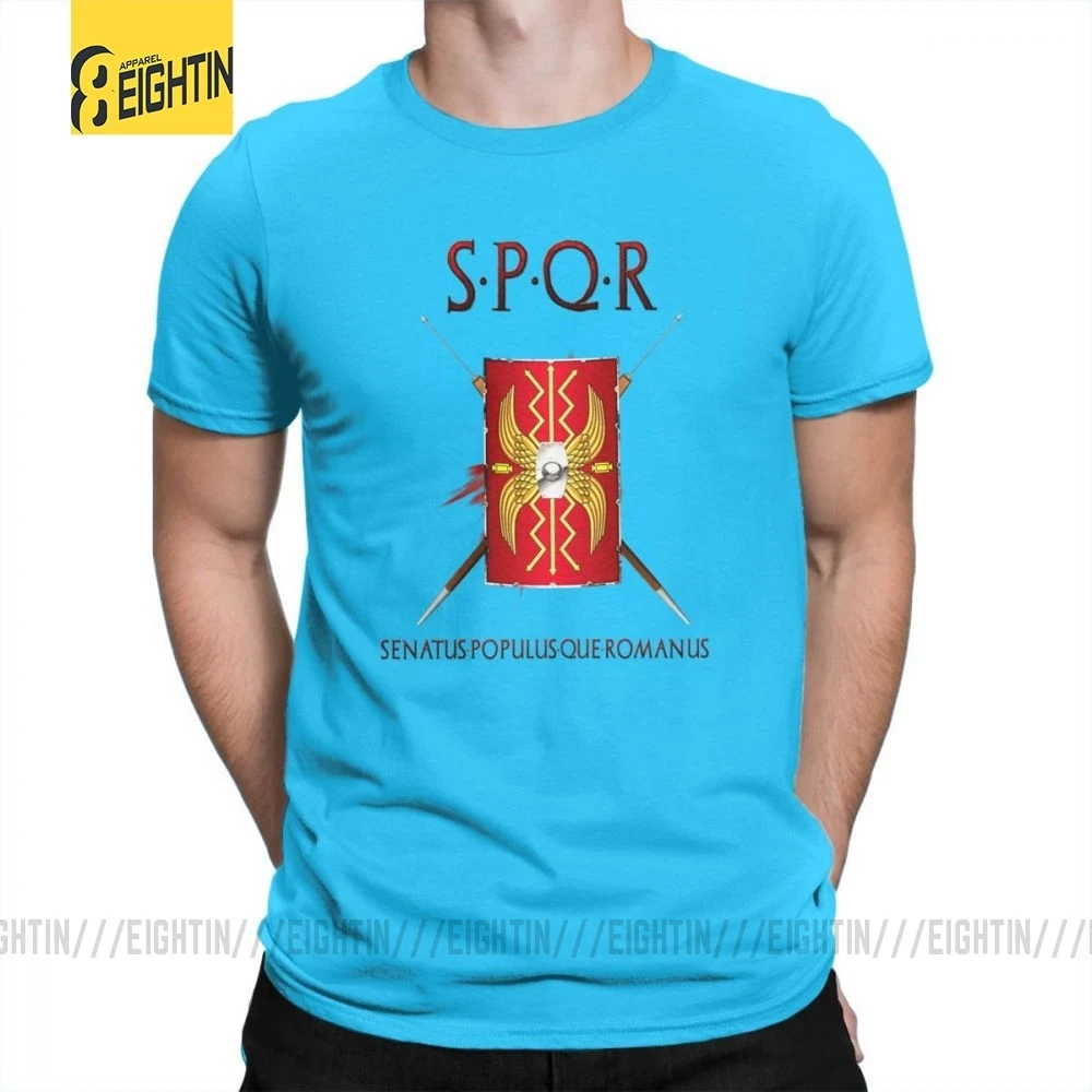 SPQR футболки, хлопок, Классическая футболка с коротким рукавом, новинка, Круглый ворот, мужские футболки, большой размер, принт, дышащие, Новинка - Цвет: Medium Blue
