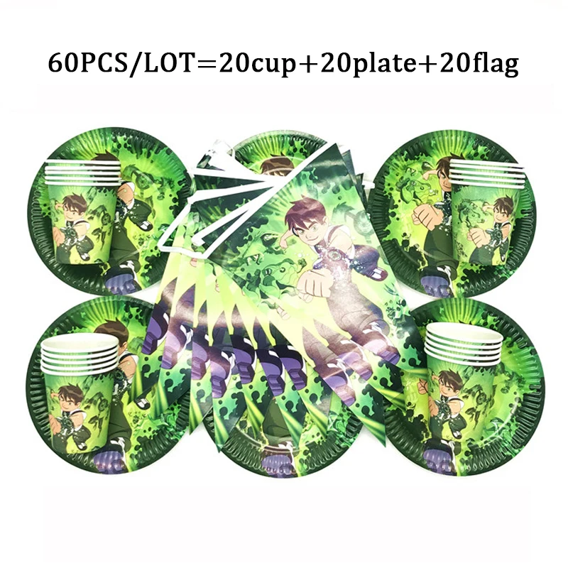 

Ben 10 Theme Party Supplies Set Kid Birthday Party Disposable Cup Plates Napkins Tableware Baby Boys Party Decoration Set 60pcs