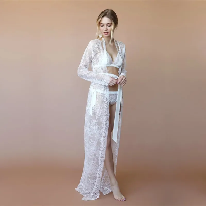 Сексуальное Белое Кружевное платье Женское ночное женское длинное для сна