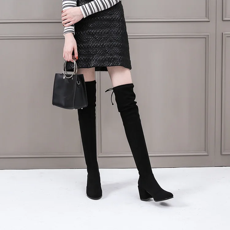 2019 Высокие Сапоги выше колен эластичные толстые сапоги с женскими сапогами |