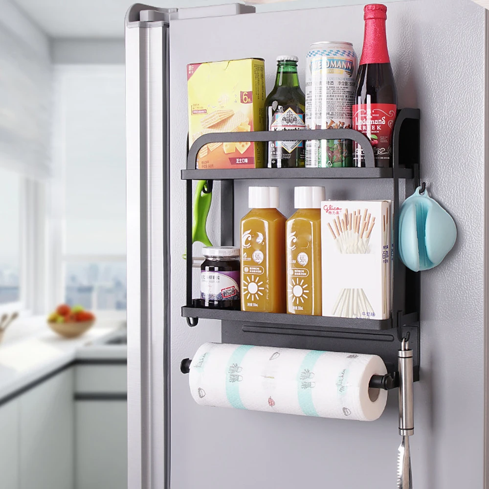 Estante magnético multicapa para nevera, estante lateral de almacenamiento de papel de cocina, soporte para toallas, organizador del hogar