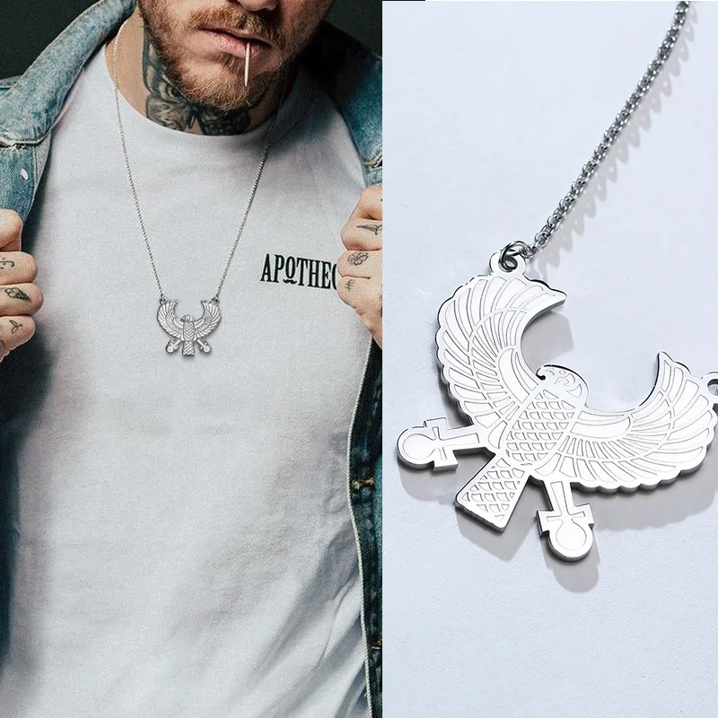 God of Justice Horus Falcon Eagle кулон Ankh Hawk Key Life ожерелье для мужчин из нержавеющей стали
