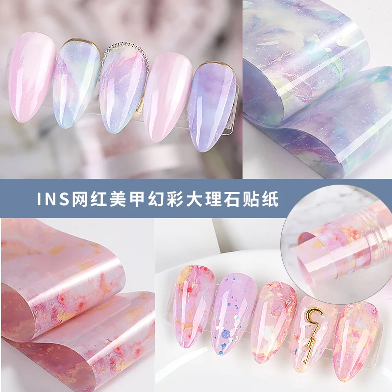 1 коробка мраморная наклейки из фольги для ногтей Holo наклейка водная горка Adehesive