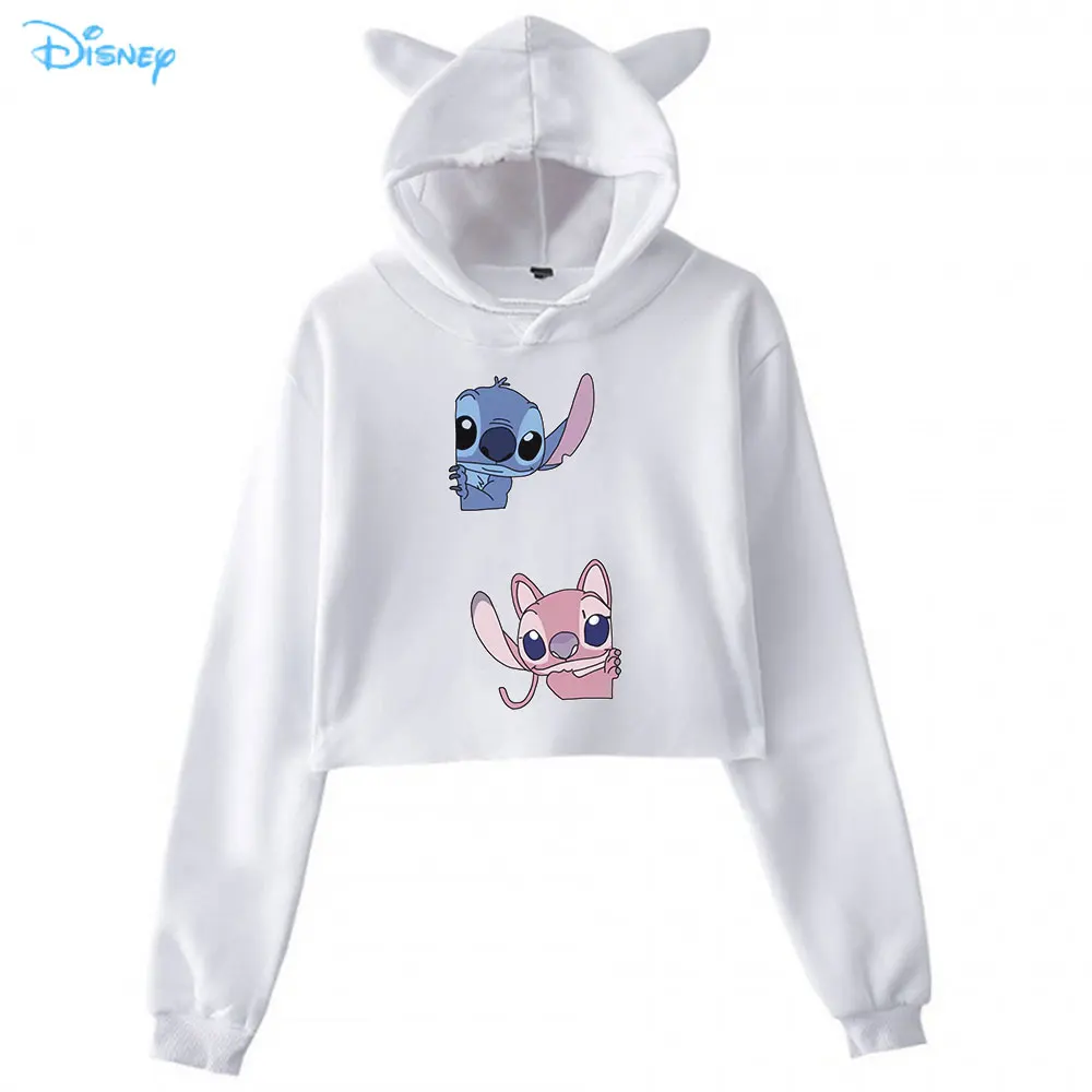 Черные толстовки для женщин 2021 укороченный топ с изображением Диснея Стича оханы