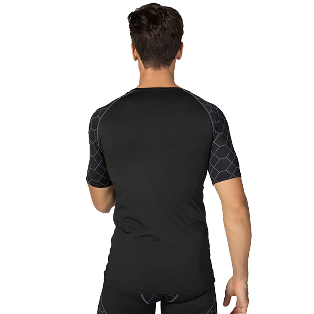 Men Compression T-shirt  Dry Fit T Shirt Print Patchwork Gym Clothing Fitness Exercise Running Training Sports Solid Shirt MMA