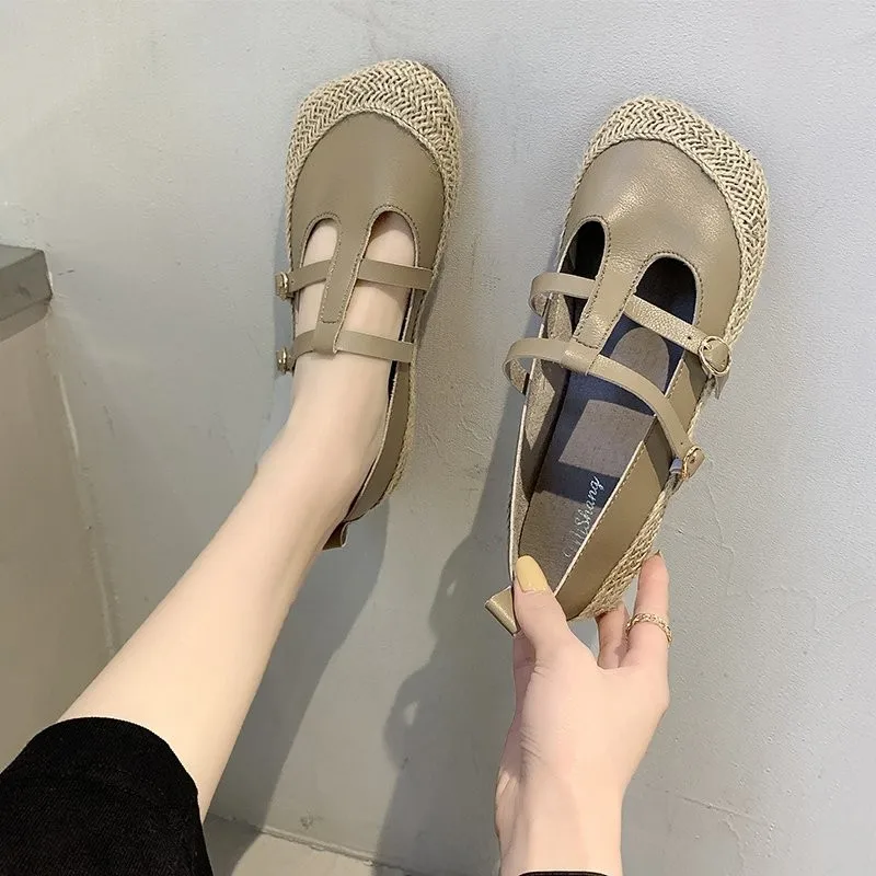 Sports White Women's Shoes College Style Black Leather Shoes with Buckle Mary Jane Shallow Shoes