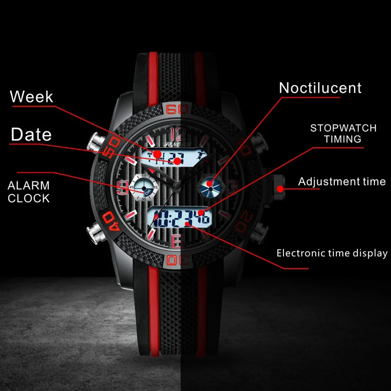 

SENORS Men Watch Top Brand Luxury Fashion Analog Digital Dual Display Watches Chronograph Sport Waterproof Wristwatch Mens Clock