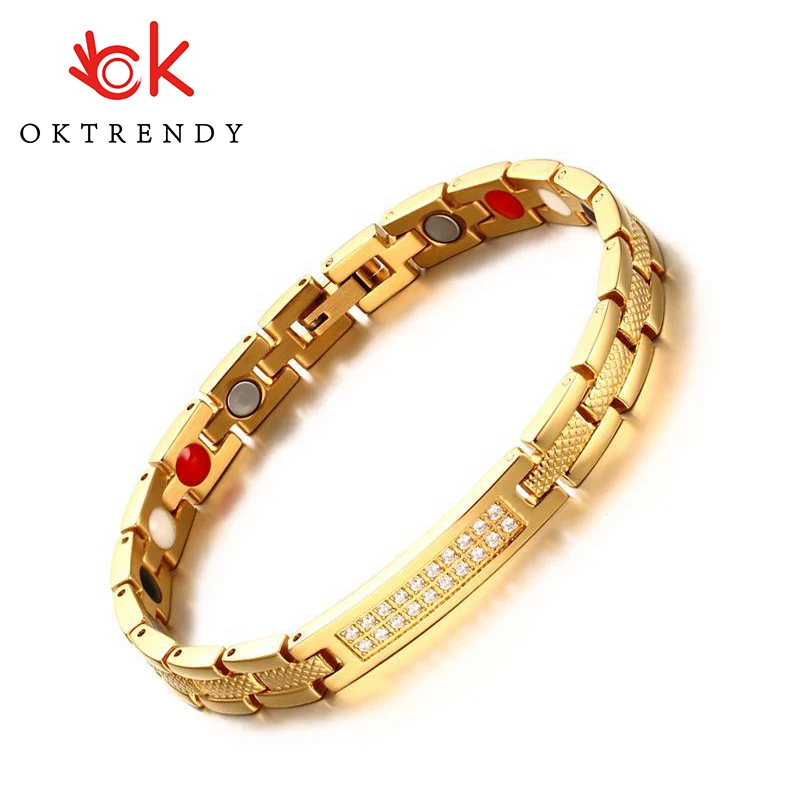 

Magnetic Stainless Steel Bracelets for Women Gold Color Serpentine Zircon Bracelet Female Stainless Steel Chain Link Bangles
