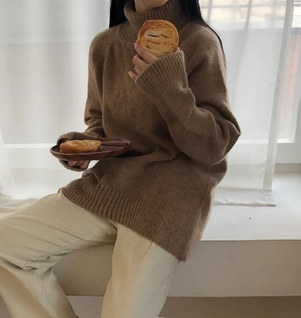 2019 Ins Winter New Arrival Women's Pullovers Solid Sweater Fashion Turtleneck Full Sleeve Loose Casual Knitted C90308K | Женская