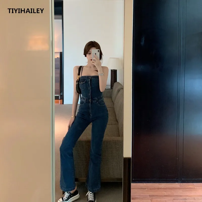 TIYIHAILEY Free Shipping Fashion Long Pants For Women Bib Pants Straight Jeans Trousers Jumpsuit And Rompers S-3XL Sexy