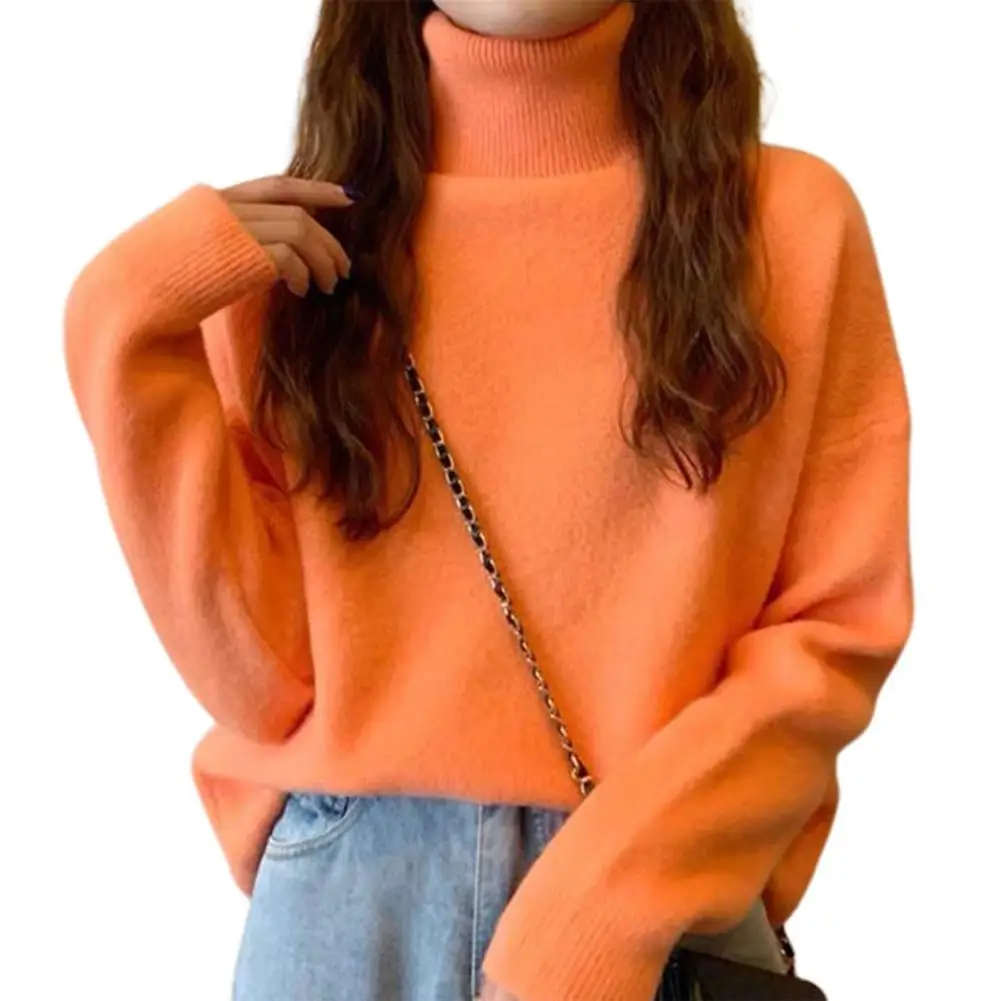

Solid Color Stretchy Casual Pullover Sweater Women Turtleneck Long Sleeve Oversized Sweater for Autumn Winter Top Women Jumper