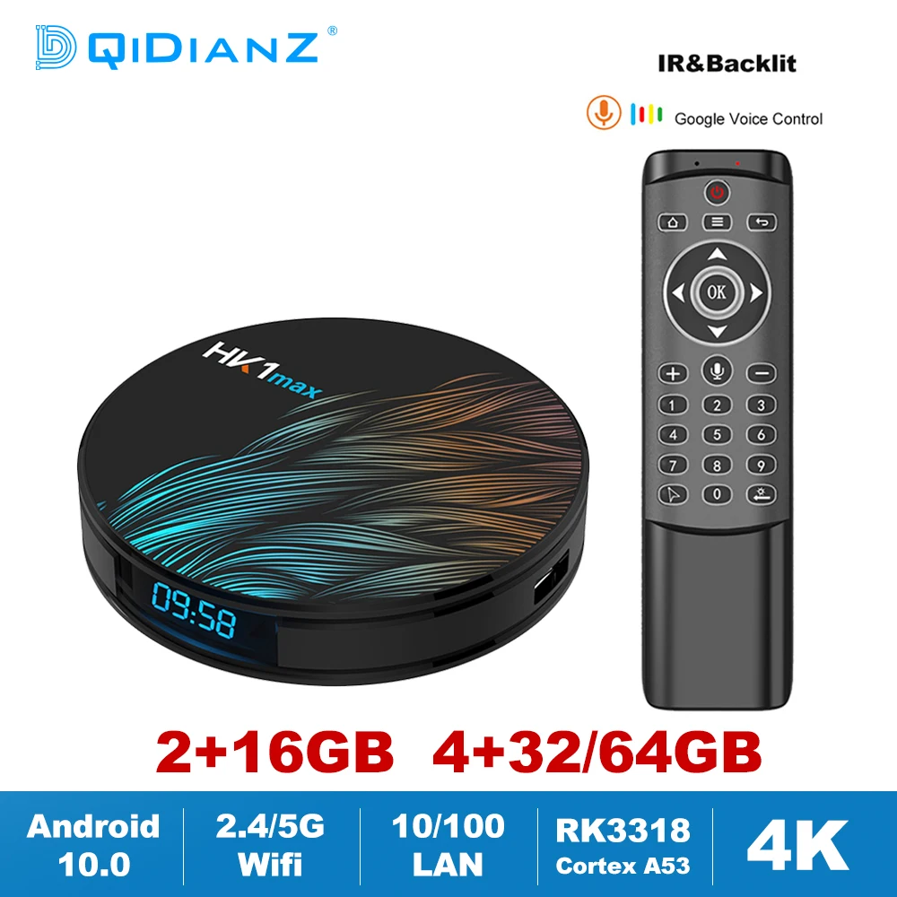 Android 10 0 HK1MAX Смарт ТВ коробка RK3318 4 ядра 2 г/5G Wi Fi BT к HDR Media Player HK1 MAX Мини Декодер