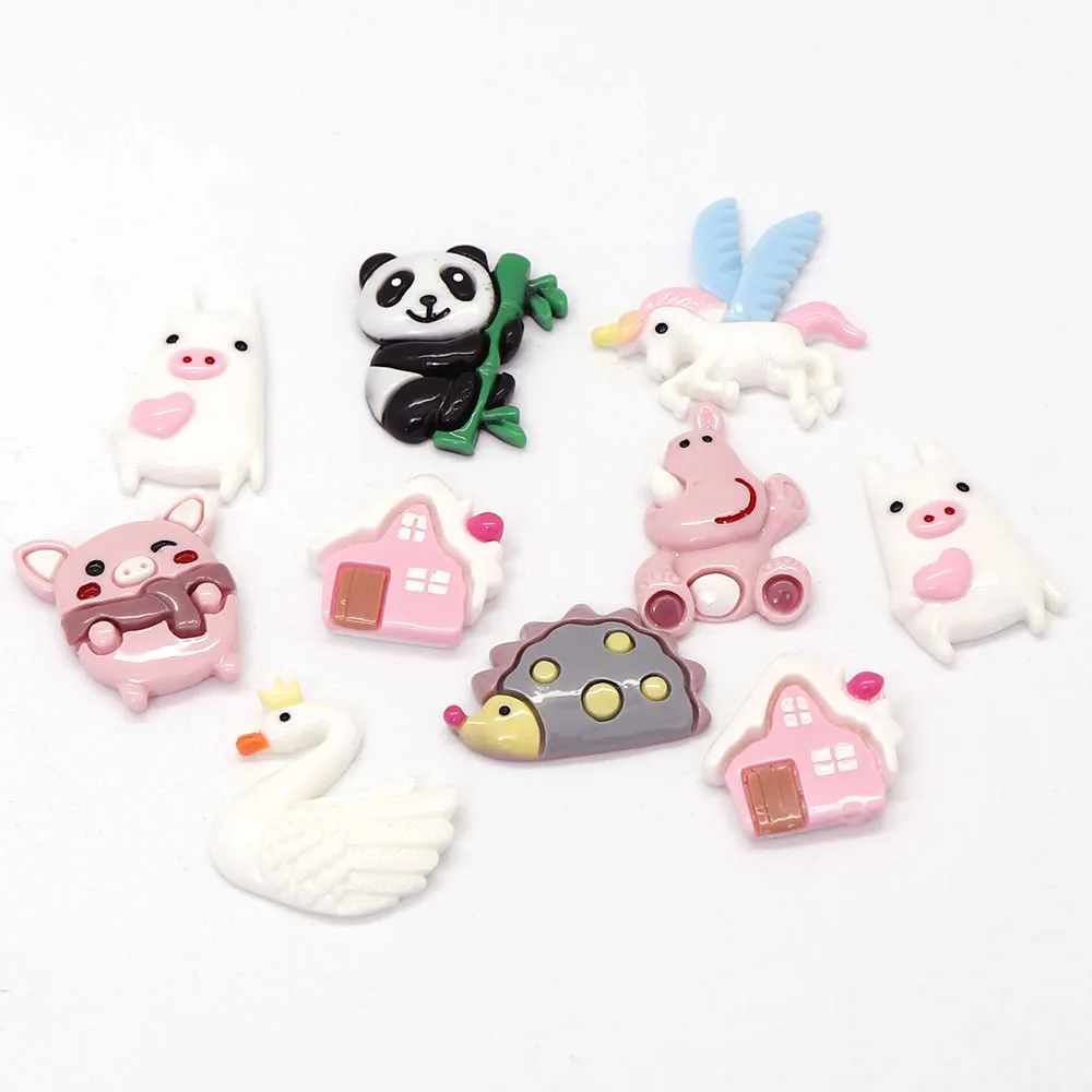 8 шт./пакет милый мультяшный кабошон с животными пандой лебедем свиньей лошадкой