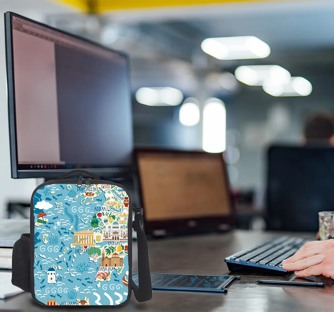 Новые сумки для обеда греческий остров карта мультяшный принт путешествий на