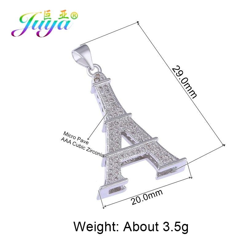 White Gold Juya DIY принадлежности для подвесок Micro Pave Циркон Драгоценный Камень Слон Бабочка Эйфелева Подвески в виде башни для женщин и детей модные ювелирные изделия - Окраска металла: White Gold