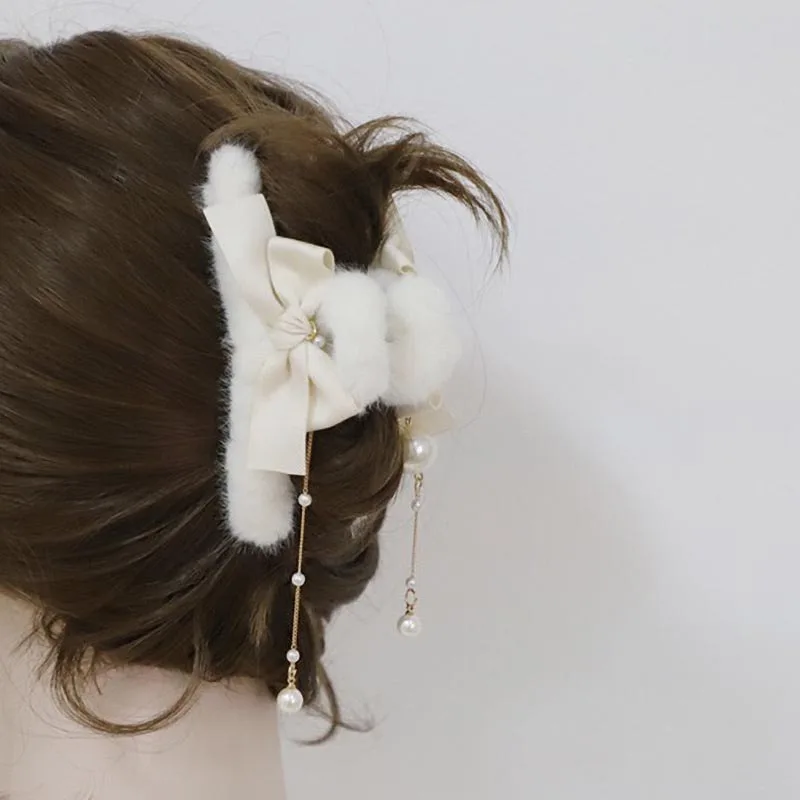 

Winter Plush Hair Claw Elegant Big Bow Hairpins Faux Fur Hair Clip Barrette Crab Headwear For Women Girls Hair Accessories Gifts