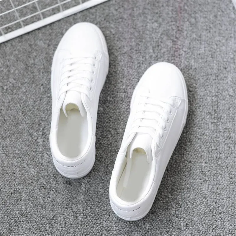 

HOT Women Sneakers 2020 Fashion Breathble Vulcanized Shoes Women Pu leather Platform Shoes Women Lace up Casual Shoes White new
