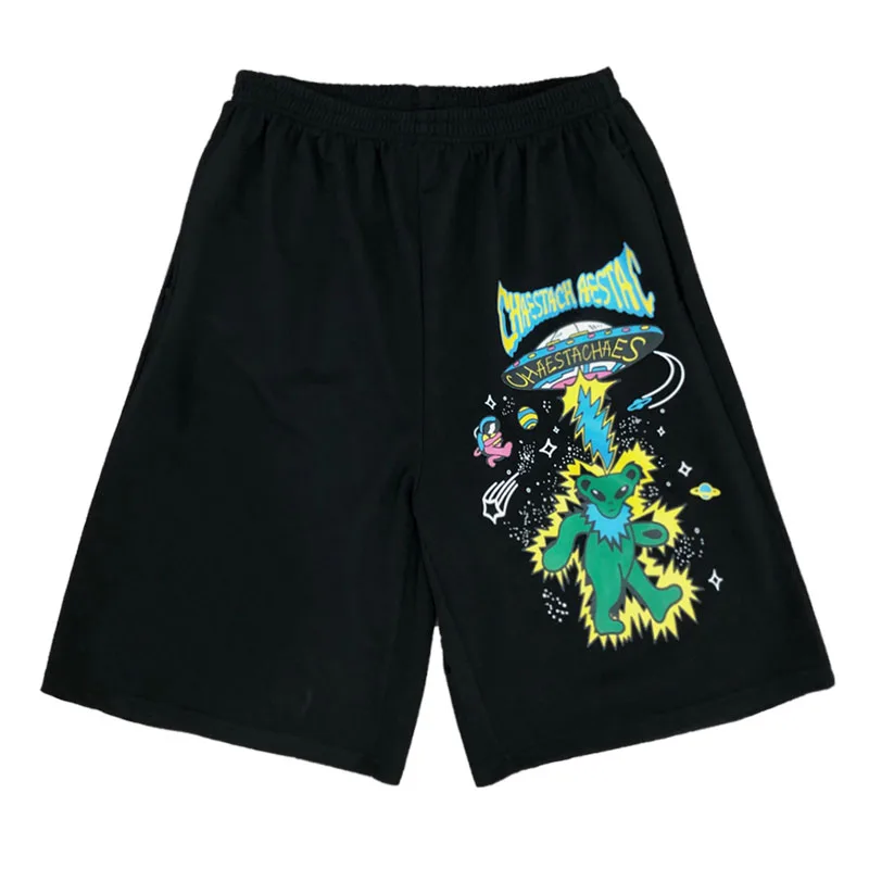 

New Summer Shorts Women Knee Pants Female Vintage Loose Elastic Waist Five Point Pants Cartoon Pattern Print Harajuku Man Shorts