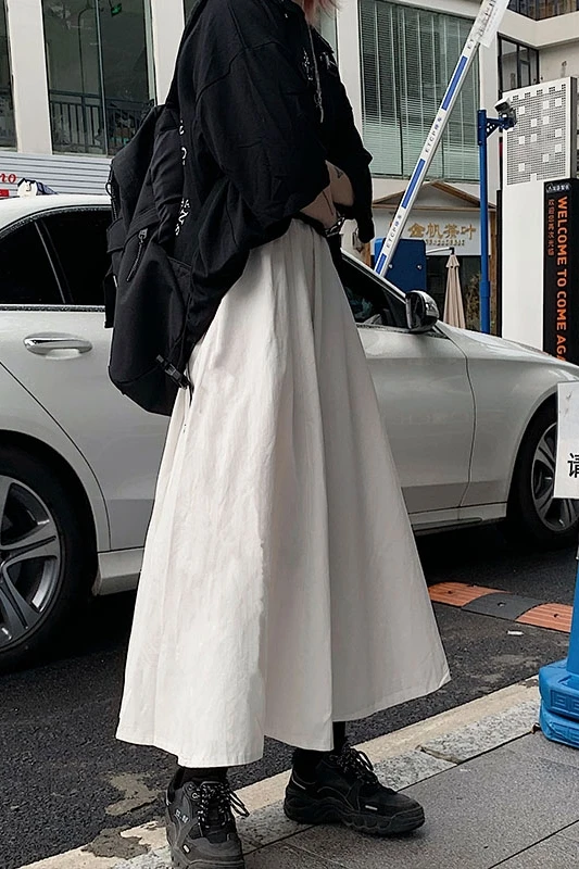 

Spring and summer skirt 2021 new high waist thin white student A-line mid length skirt women's fashion
