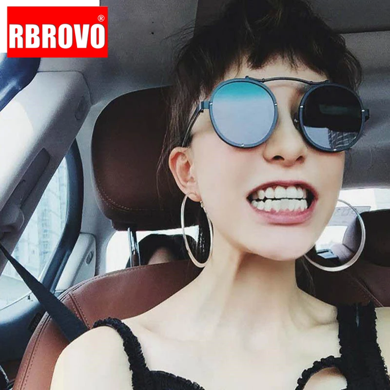 RBROVO, круглые готические стимпанк Солнцезащитные очки для женщин/мужчин, брендовые дизайнерские металлические солнцезащитные очки, мужские панк очки Oculos De Sol