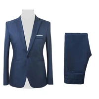 2pcsset men formal business party solid color long sleeve blazer suit pants