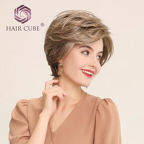 wm2002-2 Haircube синтетические парики на кружеве 6 дюймов 50% человеческие волосы смесь Pixie Cut короткие волосы парик с натуральной линией волос для женщин 4 цвета - Цвет: wm2002-2