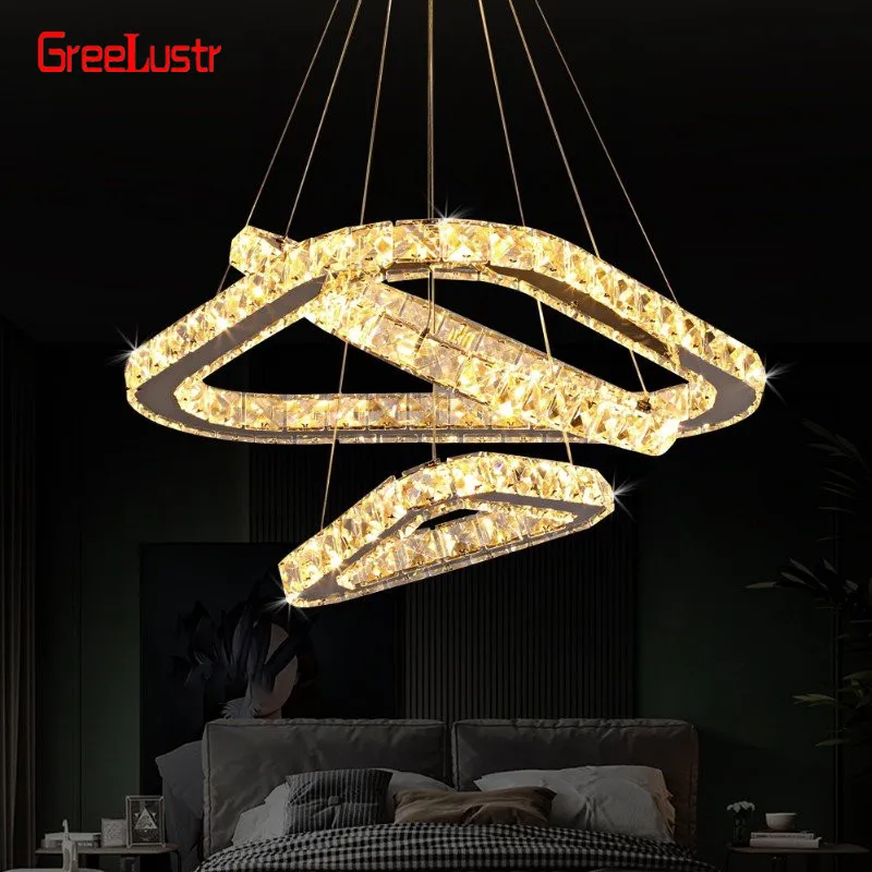 

Modern Chrome Led Crystal Chandeliers Diamond Ring Chandelier Light Fixture Stainless Steel Hanging Light Home Decor LED Lustre