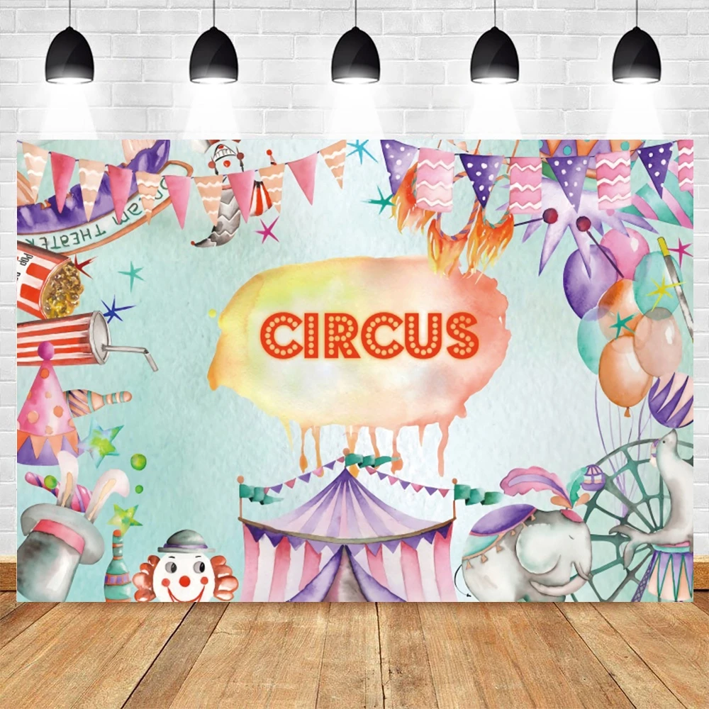 

Circus Party Backdrop Carnival Carousel Tent Baby Shower Birthday Photography Background Curtain Balloon Banner Photo Booth