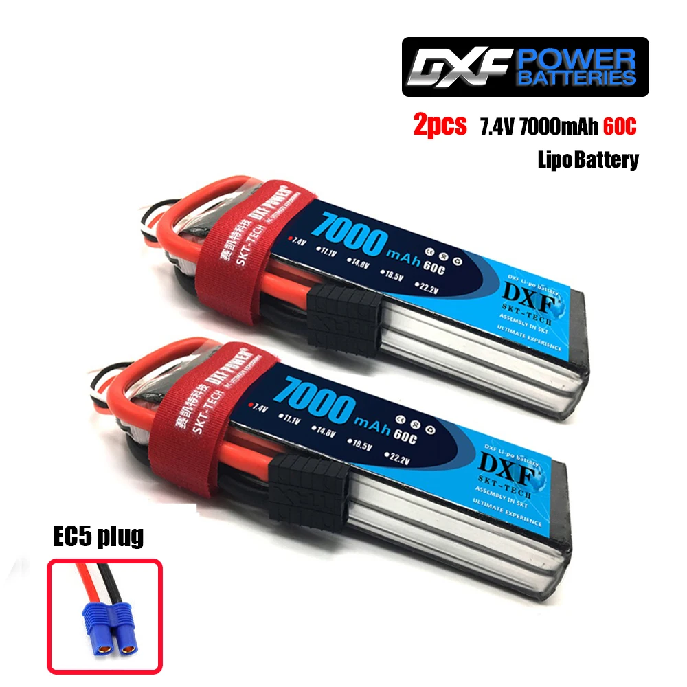 2 шт. DXF RC Lipo батарея 2s 7,4 V 2700mAh 20C 7000 60C 14,8 V 7000 60C для Wltoys 12428 feiyue 03 RC Q39 Запчасти для обновления - Цвет: 2S7000mahEC5