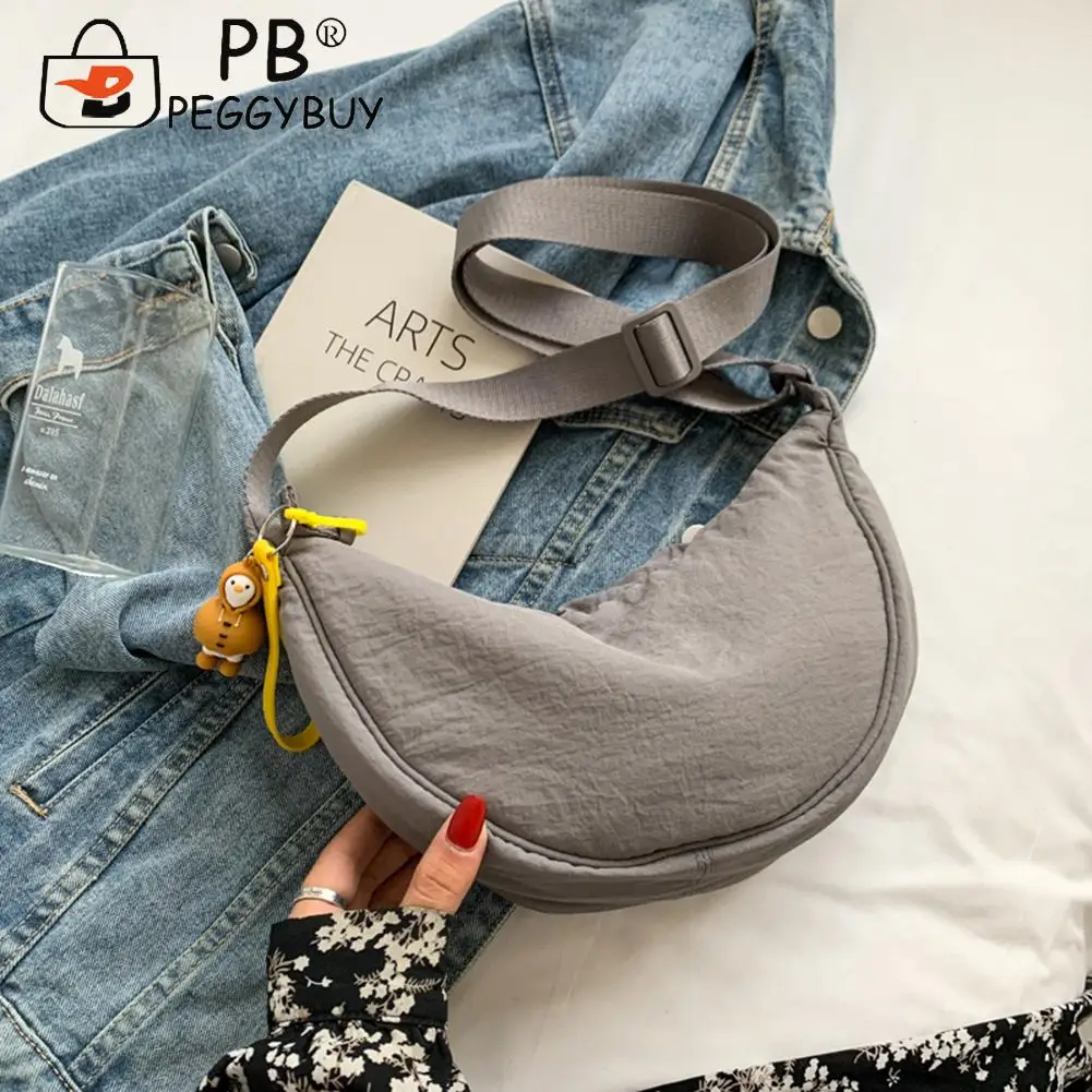 

Vintage Solid Color Travel Zipper Shoulder Crossbody Bag Women Casual All-match Large Capacity Nylon Quilted Dumpling Handbags