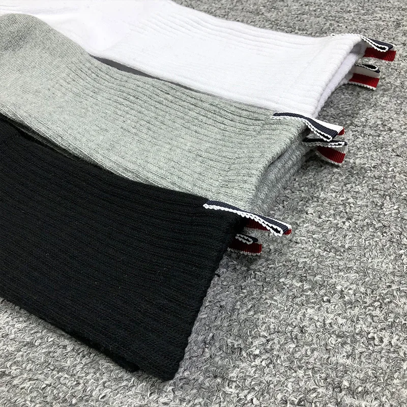 

2021 Fashion TB THOM Brand Men Women Cotton Solid Casual Crew Sports Medium Socks Ins 3 Pairs