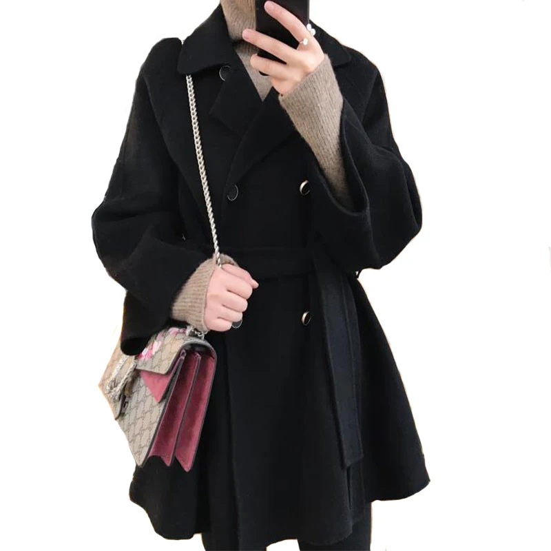 

Large Size Women's Woolen Coat 2019 Autumn Winter Wool Coat Knitted Turtleneck Thick Cashmere Jacket Plus Size AA-700