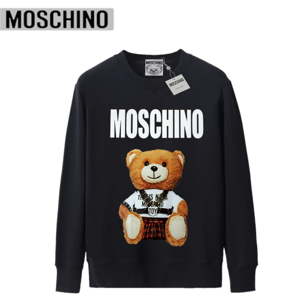 

Cool Moschino Cotton Hoodies for Women Men Loose Style Boss Bear Print Sweatshirts Unisex Tops With Brand Label Male