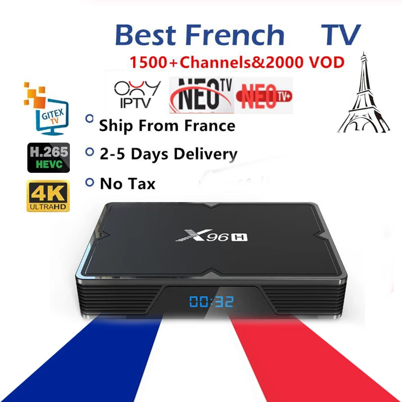 Франция IP tv X96H Android tv box 1 год neo tv pro подписка 1300+ Live Европа французский Бельгия Арабский Ip tv m3u Smart tv box