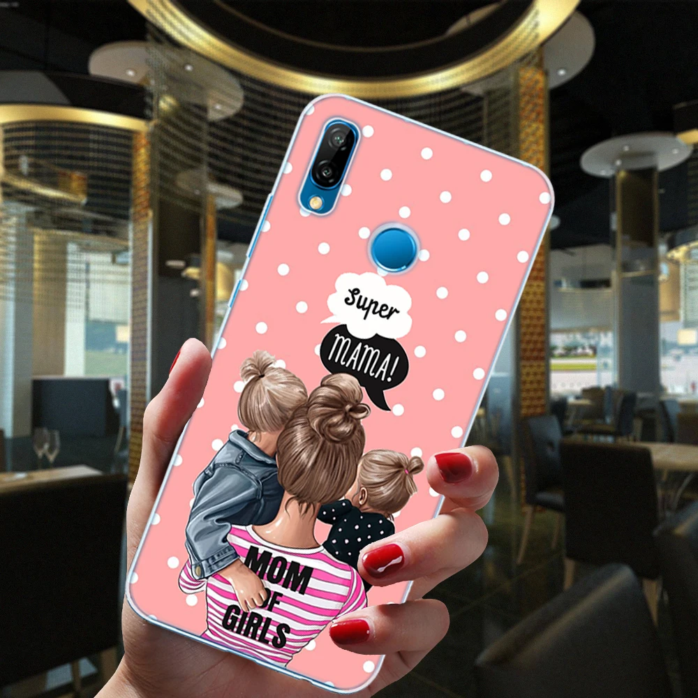 Силиконовый чехол для Huawei P40 Lite E Pro Super Mama Girl Mom Boy Baby прозрачный мягкий из ТПУ P9 P10 P20