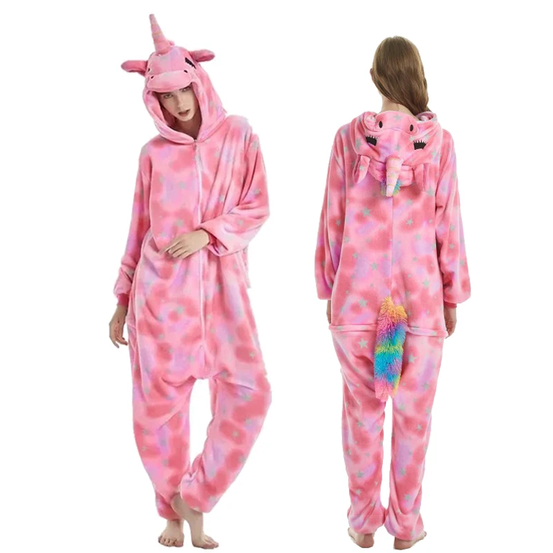 Pink star unicorn1 Пижамы с изображением животных, радужных единорогов, зимняя Пижама для взрослых, кигуруми, панды, стежка, единорог, пижамы для женщин, Onesie, аниме, костюм, пижамы - Цвет: Pink star unicorn1