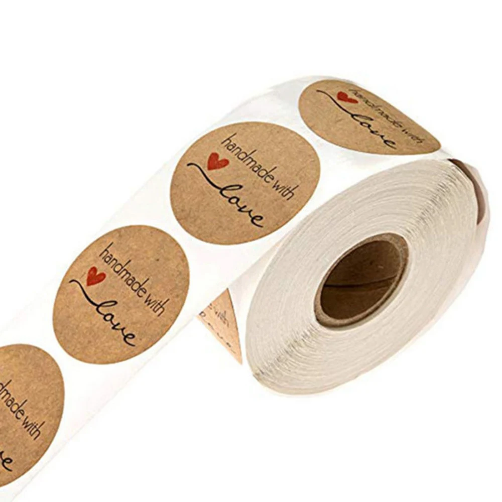 50-500PCS Brown Kraft cartoon handmade with love stickers Wedding Decorative Stickers Seal Labels Sticker for Package | Дом и сад