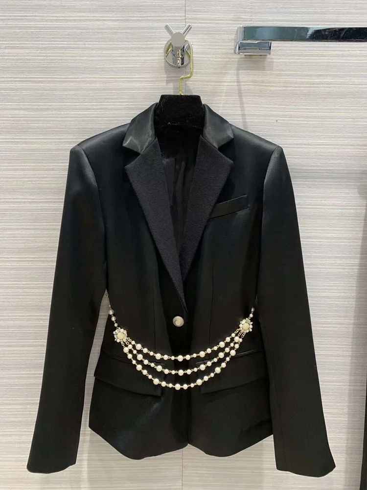 2019FW winner, новинка, Женский блейзер с жемчугом, пальто+ повседневные штаны, женский пиджак, брюки, костюмы, 2 вещи в комплекте, 2 цвета, tclai