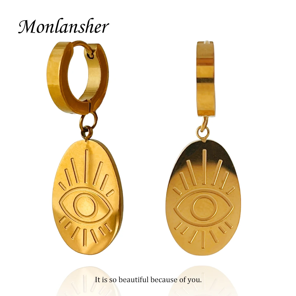 

Monlansher Classy Geometric Oval Card Eyes Drop Earrings Gold Color Titanium Steel Earrings for Women Trendy Earrings Jewelry