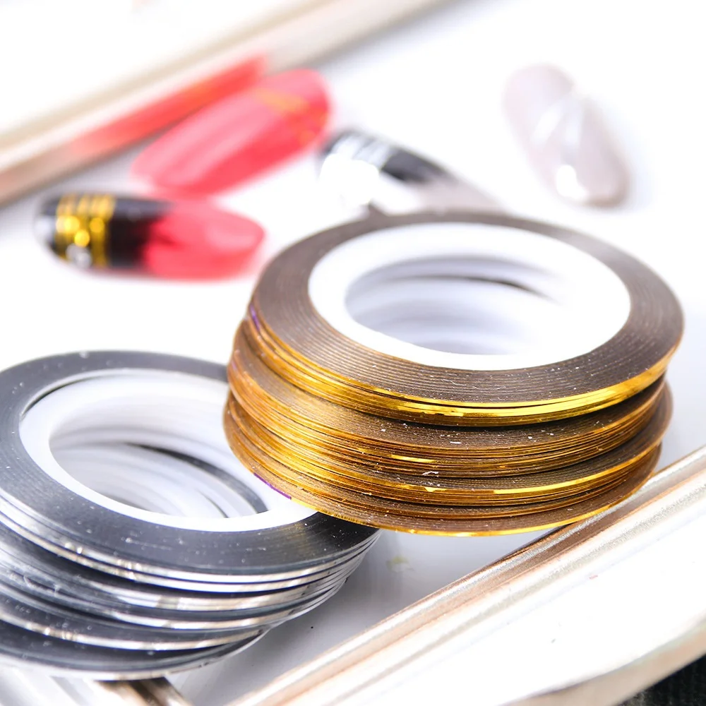 10 шт. 0 5 мм полоски для ногтей золотые серебряные 3D клей накладных наклейки