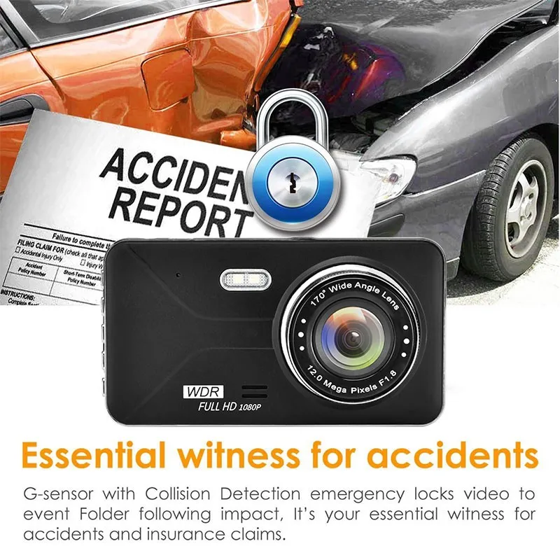 1080P HD Автомобильный видеорегистратор камера 4-дюймовый IPS-экран широкий угол