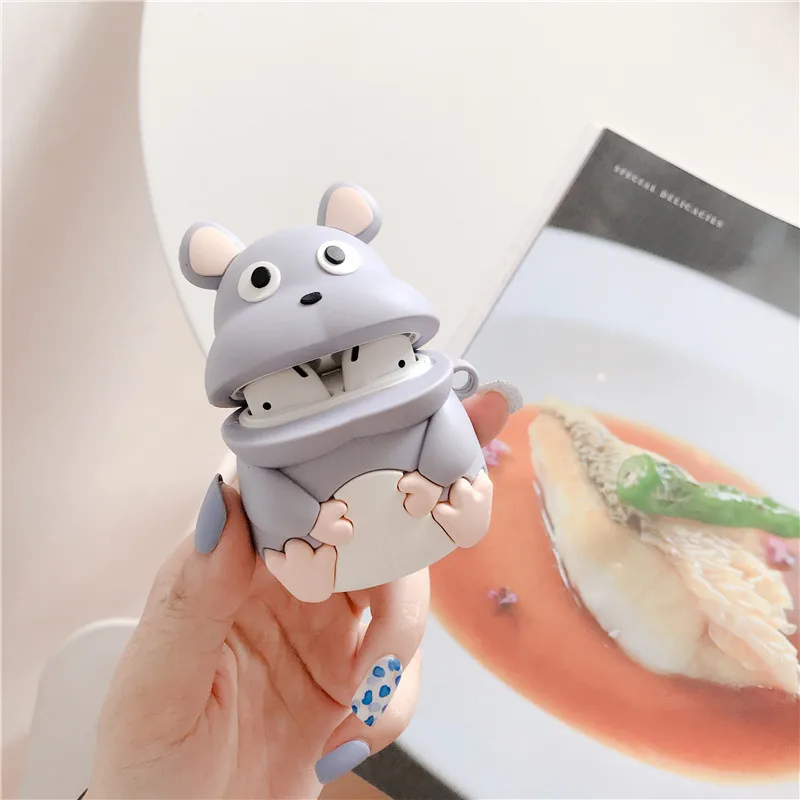 Для AirPod 2 Чехол 3D Хомяк Мышь мультфильм Мягкие силиконовые беспроводные кожухи головных телефонов для Apple Airpods чехол милый чехол Funda