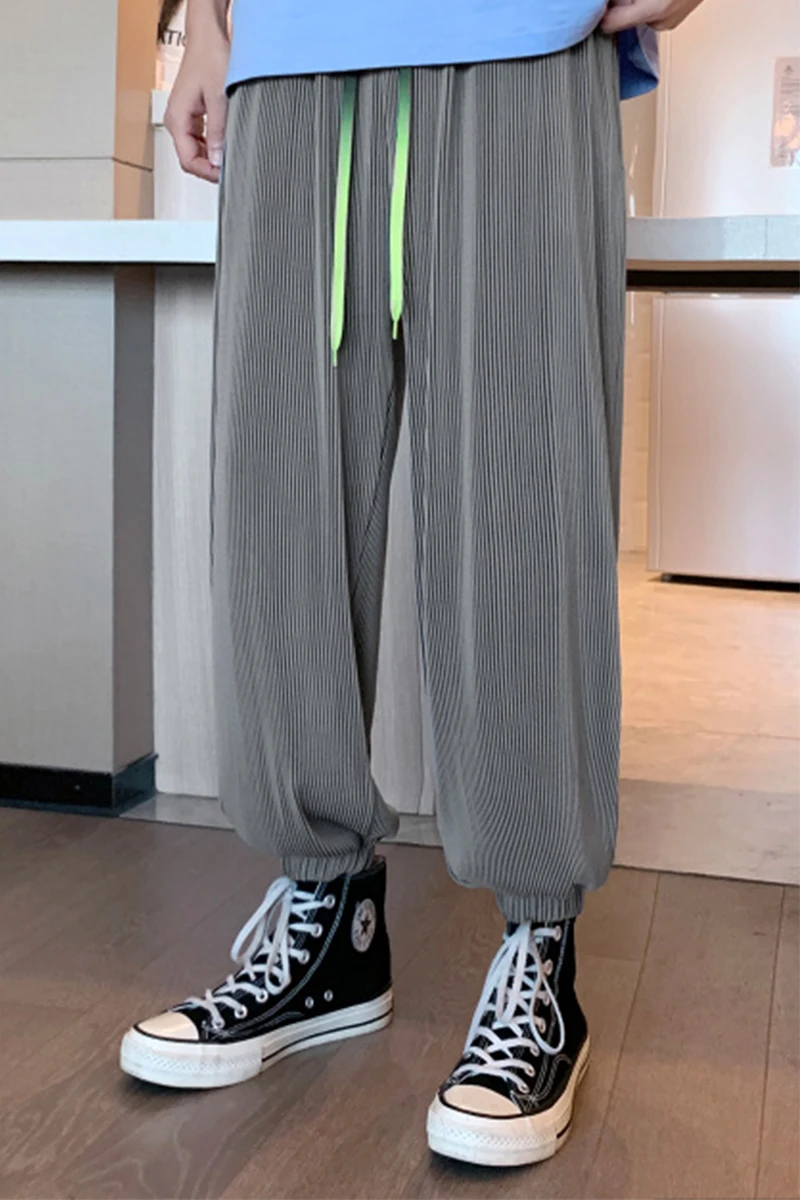 

Casual Pants Boys Summer Thin and All-Matching Cropped Pants Ins Fashion-Black Ankle Banded Pants