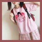 Японская уличная одежда, розовый милый мультяшный колледж, милый топ для девочек, Harajuku, летний аниме, забавный, кавайный, Повседневный, Ulzzang, винтажная женская футболка